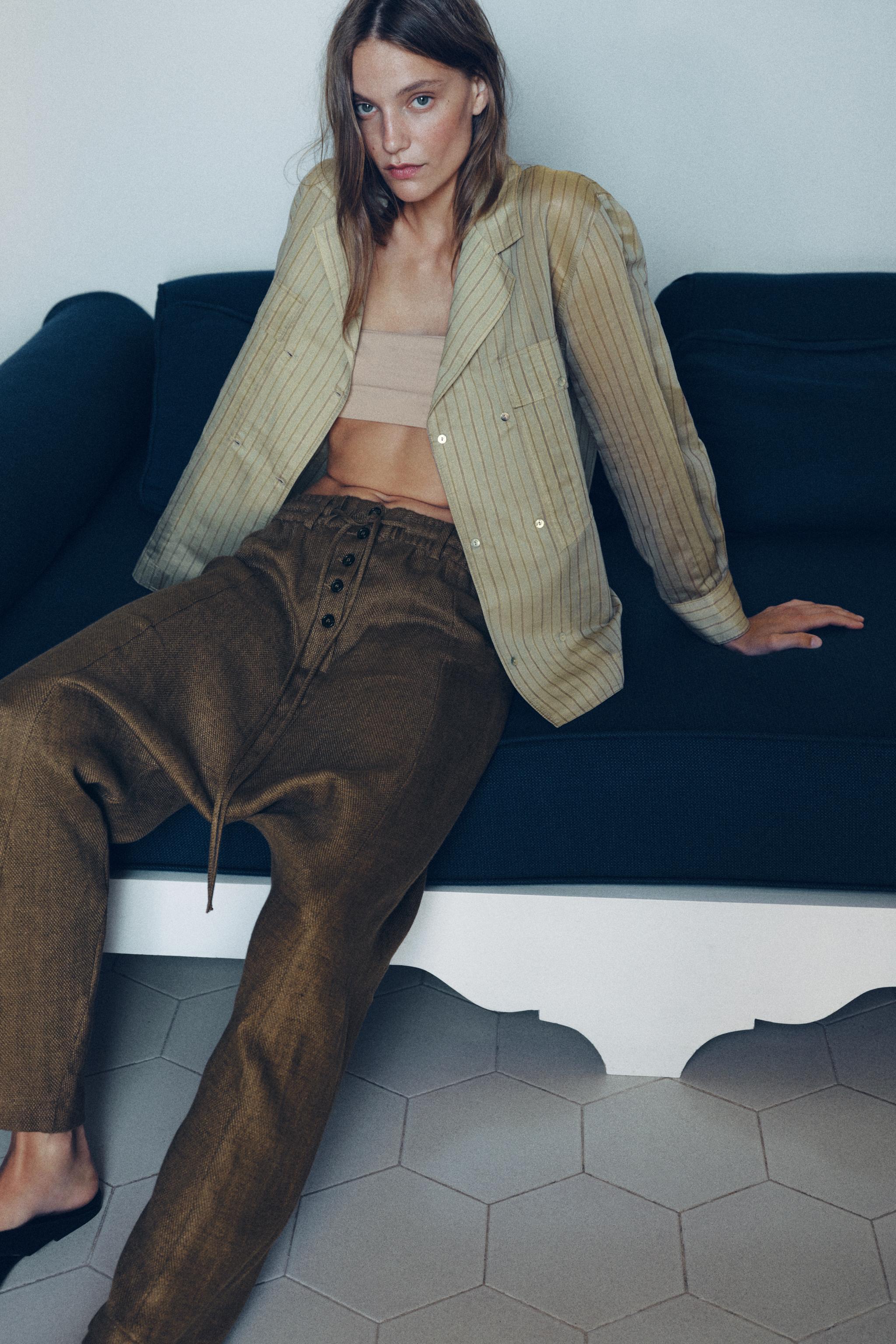 LINEN BLEND BAGGY PANTS